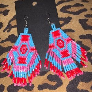Boho Beaded Fringe Seed Bead statement 💗💙